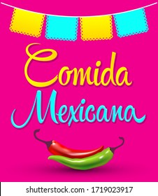 Comida Mexicana, Mexican Food spanish text Vector design.