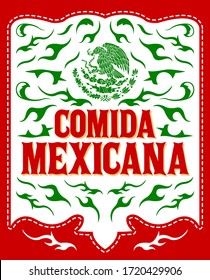 Comida Mexicana, Mexican Food spanish text Menu and Sign illustration