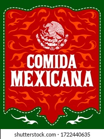 Comida Mexicana, Mexican Food spanish text Menu and Sign illustration