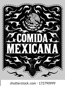 Comida Mexicana - Mexican Food Spanish text - Vintage restaurant menu design - old western style