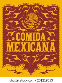 Comida Mexicana - Mexican Food Spanish text - Vintage restaurant menu design - old western style