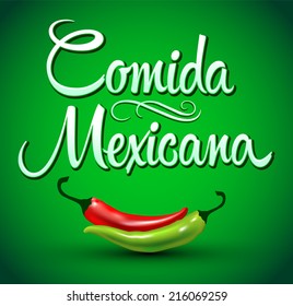 Comida Mexicana - mexican food spanish text - jalapeno pepper - Vector illustration - lettering