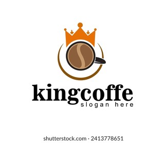 a comination of cup coffe and crown logo design template