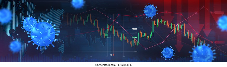 The coming crisis due to Covid-19 and the collapse of the markets, Shares fall down, Economy fallout. The impact of coronavirus on the stock exchange and the global economy. World economy. Vector