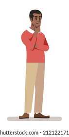 Coming up with good idea semi flat RGB color vector illustration. Man in thoughtful pose taking decision isolated cartoon character on white background