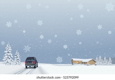 Coming home for the Holidays
A winter scenery somewhere in the flat-lands. A car is driving towards a wooden house where the family waits for the holiday celebrations.