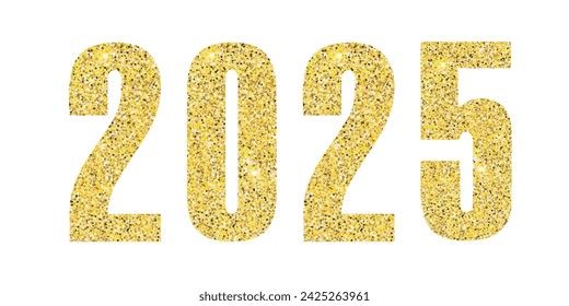 Coming new year 2025. Glitter gold inscription of the year. Happy new year. New Year in numbers