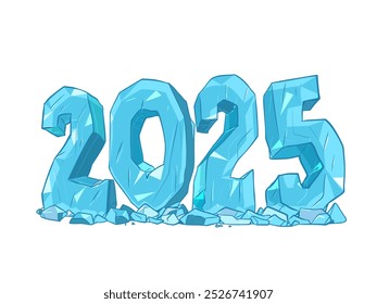 Próximo Ano Novo e Natal de 2025. Números 2025 do gelo azul. Publicidade de negócios para o próximo ano e eventos no inverno. Desenho animado pop art retro vetor ilustração desenho à mão. Em um branco