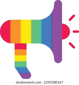 Coming out flat icon: megaphone in rainbow colours. LGBTQ+ symbol. Modern vector illustration.