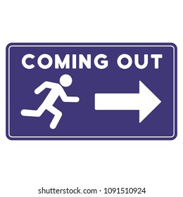 Coming Out rectangle seal template. Vector element with clear design for stamps and watermarks.