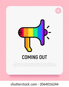 Heraus kommt das Symbol für dünne Linie: Magaphon in Regenbogenfarben. LGBTQ+ Symbol. Moderne Vektorgrafik.