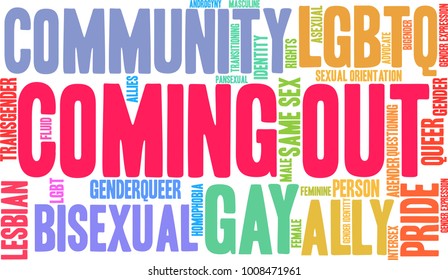 Coming Out word cloud on a white background. 