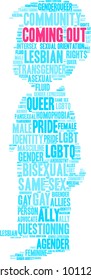 Coming Out word cloud on a white background. 