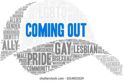 Coming Out word cloud on a white background. 