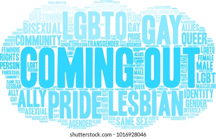 Coming Out word cloud on a white background. 