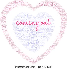 Coming Out word cloud on a white background. 
