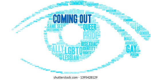 Coming Out word cloud on a white background. 