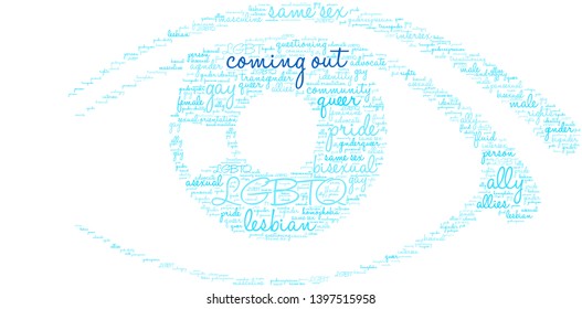 Coming Out word cloud on a white background. 