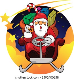 coming Santa bringing Christmas present