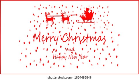 Coming of Santa Claus among stars with merry Christmas and happy new year greeting. Vector illustration