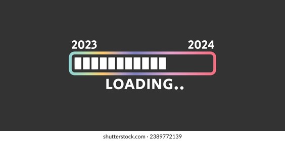 coming soon 2024 concept vector design banner. 2023 to 2024 transition loading concept vector illustration in simple minimal design on dark background.