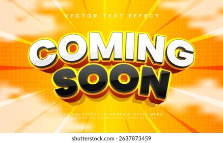 Coming soon 3d editable vector text effect. Modern theme,  suitable for promotion product sale.