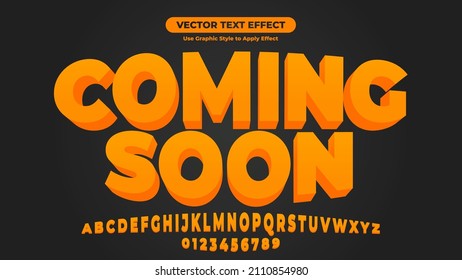 Coming Soon 3D Text Effect. Black and Orange text effect template with 3d style