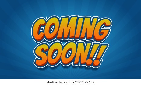 coming soon 3d vector text style for movie and promotion. orange color text and blue abstract background