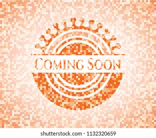 Coming Soon abstract orange mosaic emblem with background