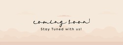 Coming Soon Announcement Banner Or Facebook Cover. Coming Soon Hand Written Text With Light Pink Decent Background. Stay Tuned With Us. We Are Arriving Soon Announcement Concept, Social Media Banner. 