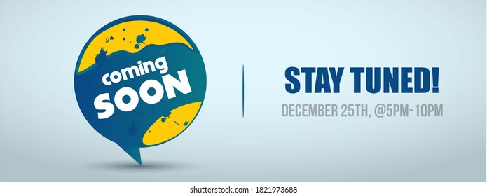 Coming soon. Coming soon announcement Facebook cover, Stay tuned Facebook cover. Announcement Banner for new startup website. coming soon stay tuned cover with sky blue background. 