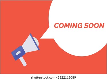 Próximamente anuncio burbuja de habla con megáfono, próximamente burbuja de texto de voz ilustración vector