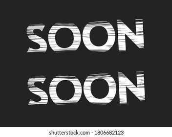 Coming soon banner sign announcement vector on wooden grunge texture black and white banner, graphic print on dirty paint, promotional sale poster, retail new product advertising release
