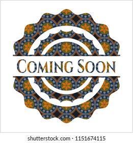Coming Soon arabic emblem. Arabesque decoration.