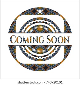 Coming Soon arabic emblem background. Arabesque decoration.