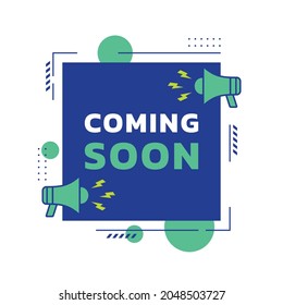 Coming soon banner background vector design with megaphone icon