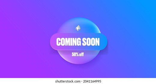 coming soon banner or button on purple modern background. Coming soon sign isolated on violet layout