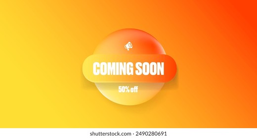 coming soon banner and button on summer orange modern background. Coming soon sign, poster,  logo, symbol isolated on summer yellow and orange layout