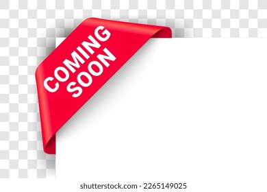 Coming soon banner corner or label tag for new open, vector announcement ribbon. Coming soon sign icon for new release, store or shop opening announce