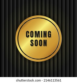 Coming soon banner design with gold and black color background. - Vector.