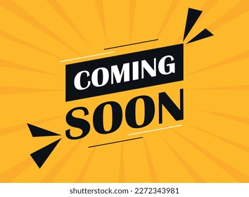 Coming soon banner icon in flat style. Promotion label vector illustration on isolated background. Open poster sign business concept.