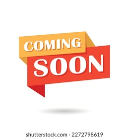 Coming soon banner icon in flat style. Promotion label vector illustration on isolated background. Open poster sign business concept.