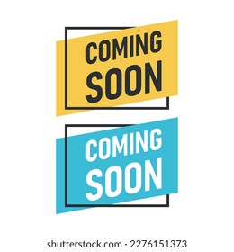 Coming soon banner icon in flat style. Promotion label vector illustration on isolated background. Open poster sign business concept.