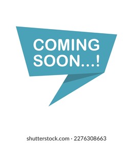 Coming soon banner icon in flat style. Promotion label vector illustration on isolated background. Open poster sign business concept.
