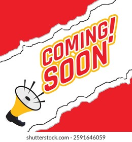 Coming soon banner with megaphone creative background, Coming Soon Speechbubble Advertising With Megaphone Icon,
Product opening festival vector background.