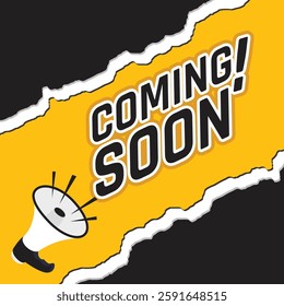 Coming soon banner with megaphone creative background, Coming Soon Speechbubble Advertising With Megaphone Icon,
Product opening festival vector background.