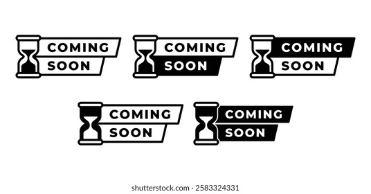 coming soon banner ribbon label icon vector design black white color illustration template sets
