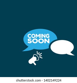 coming soon banner - speech bubble with megaphone. coming soon label,sticker,tag. can be use for promotion banner, sale banner, landing page, template, web site design, logo, app, UI. 