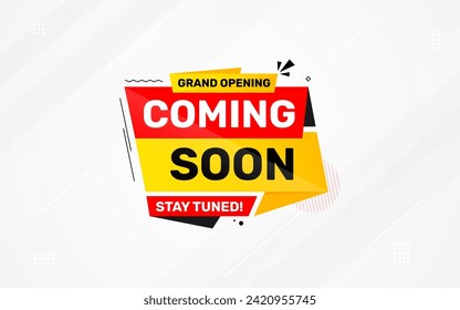 Próximamente, plantilla de banner. banner de venta de ilustración vectorial. gran cartel de apertura con fondo abstracto.