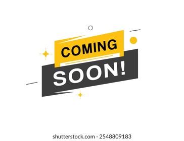 Coming soon banner vector icon label element. Modern template for announcement, marketing.